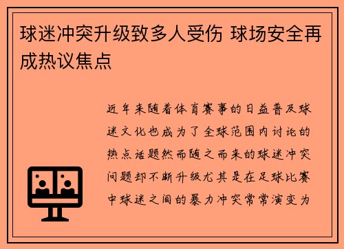 球迷冲突升级致多人受伤 球场安全再成热议焦点