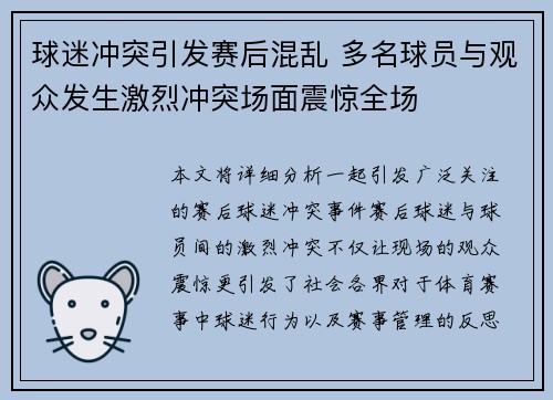 球迷冲突引发赛后混乱 多名球员与观众发生激烈冲突场面震惊全场